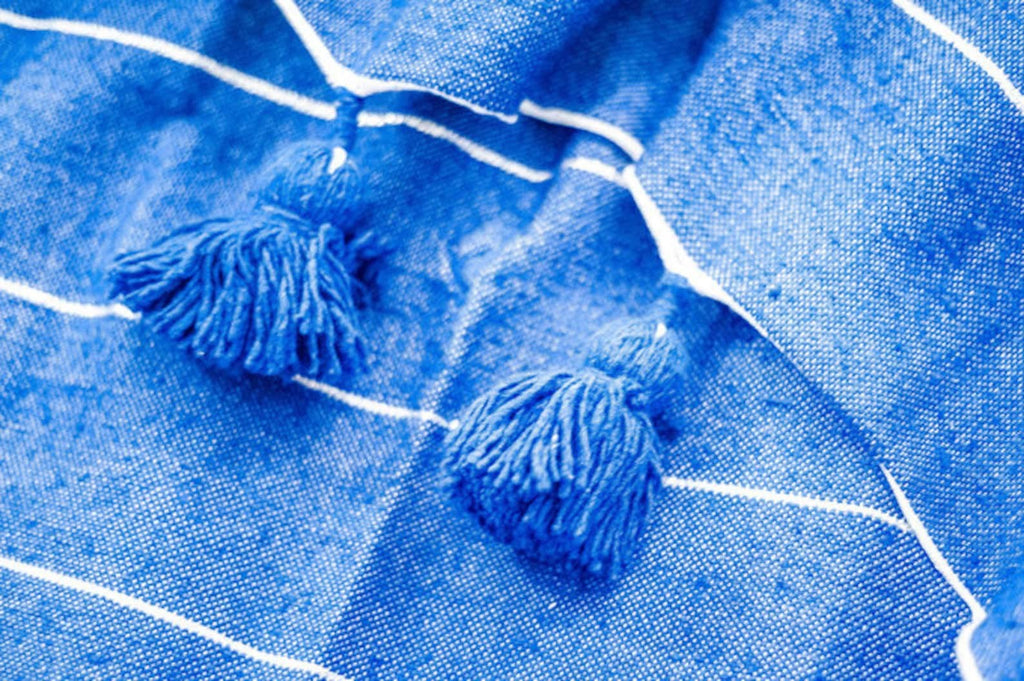 Moroccan Pompom throw blanket for sofa