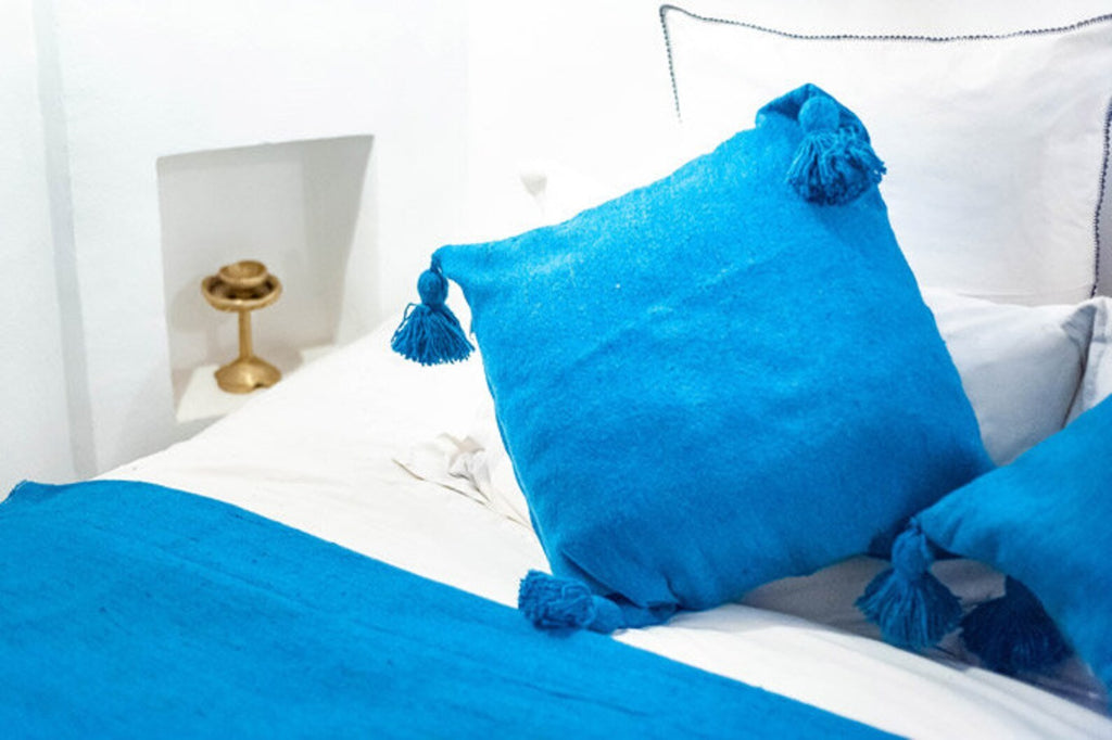 Moroccan Pompom throw blanket for sofa