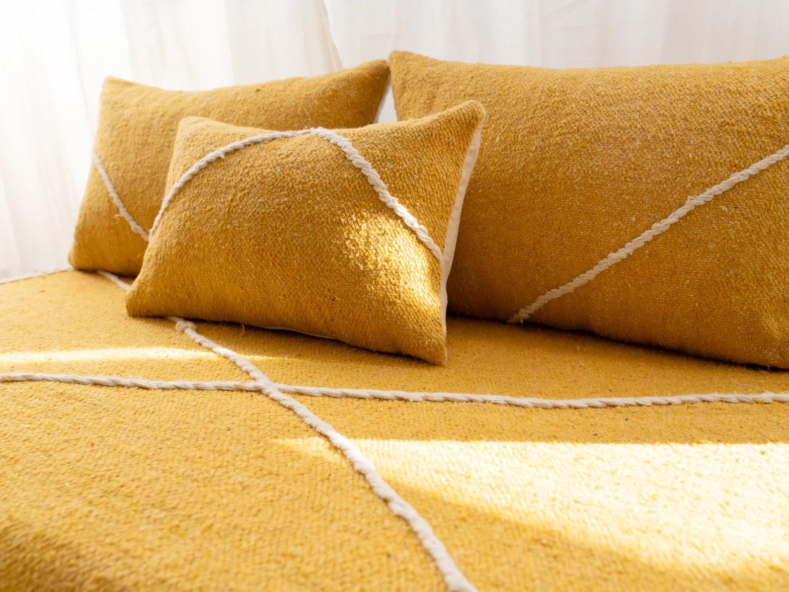 Yellow Modular Floor Cushions, White Striped Moroccan Floor Pillows, Loveseat Sofa, Floor Couches, Living Room Sofa