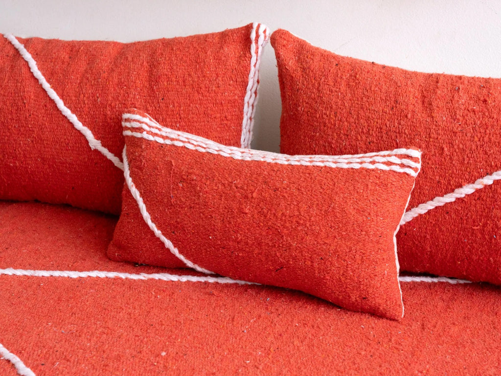 Red Modular Floor Cushions, White Striped Moroccan Floor Pillows, Loveseat Sofa, Floor Couches, Living Room Sofa