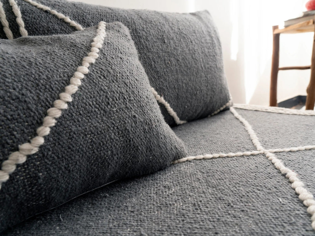 Yellow Modular Floor Cushions, White Striped Moroccan Floor Pillows, Loveseat Sofa, Floor Couches, Living Room Sofa