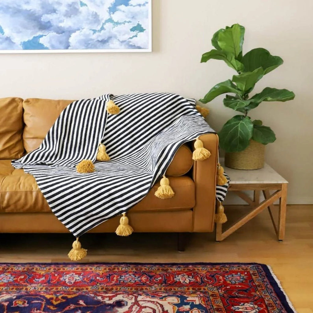 Moroccan Pompom throw blanket for sofa