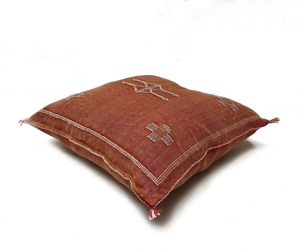 Brown Moroccan cactus silk pillow