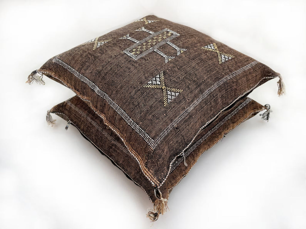 Rich Brown Moroccan cactus silk pillow