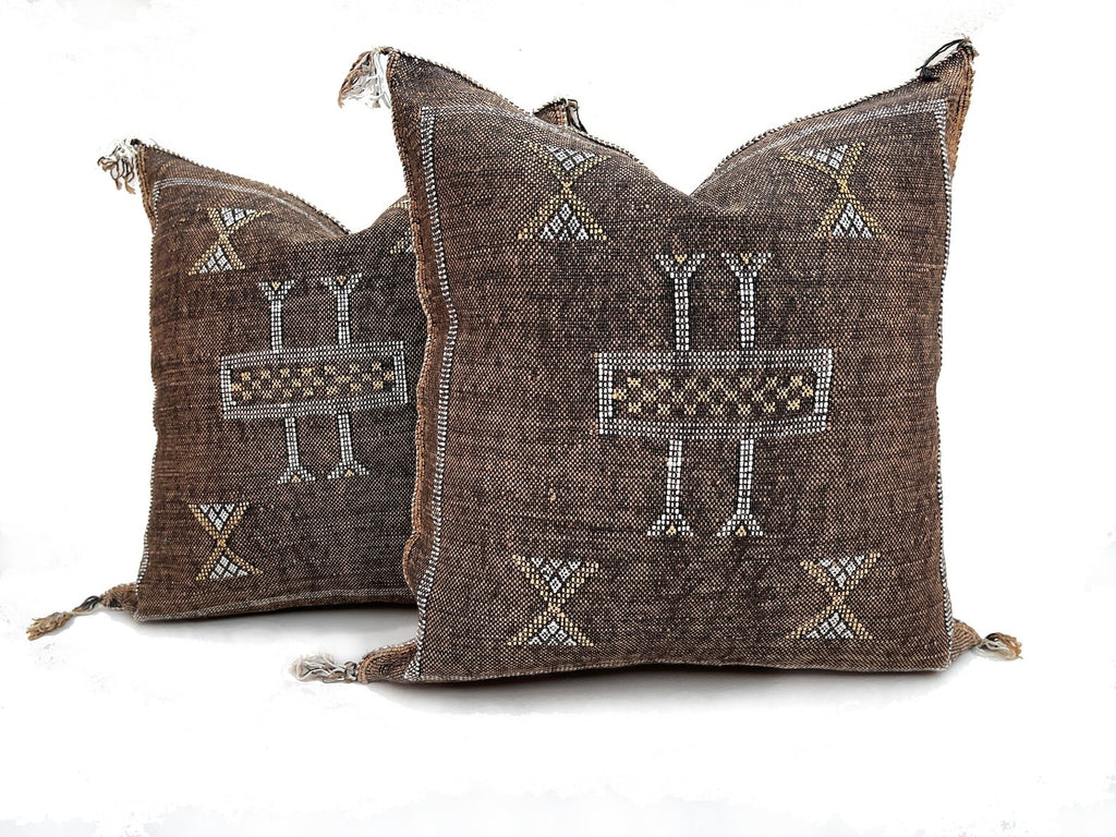 Rich Brown Moroccan cactus silk pillow