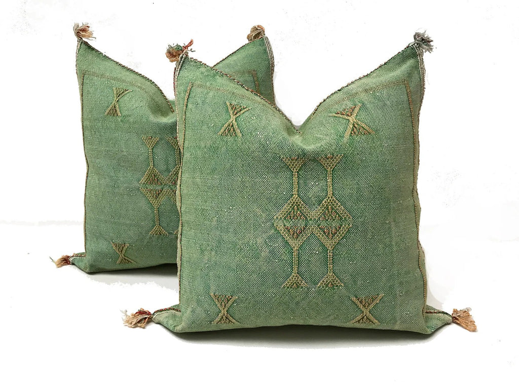 Green Moroccan cactus silk pillow