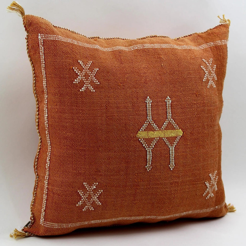 Brown Moroccan cactus silk pillow