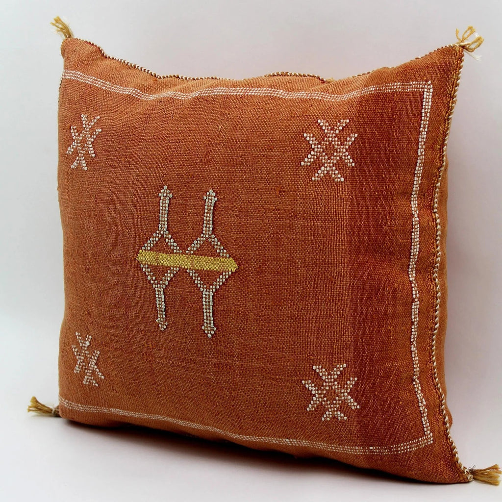 Brown Moroccan cactus silk pillow