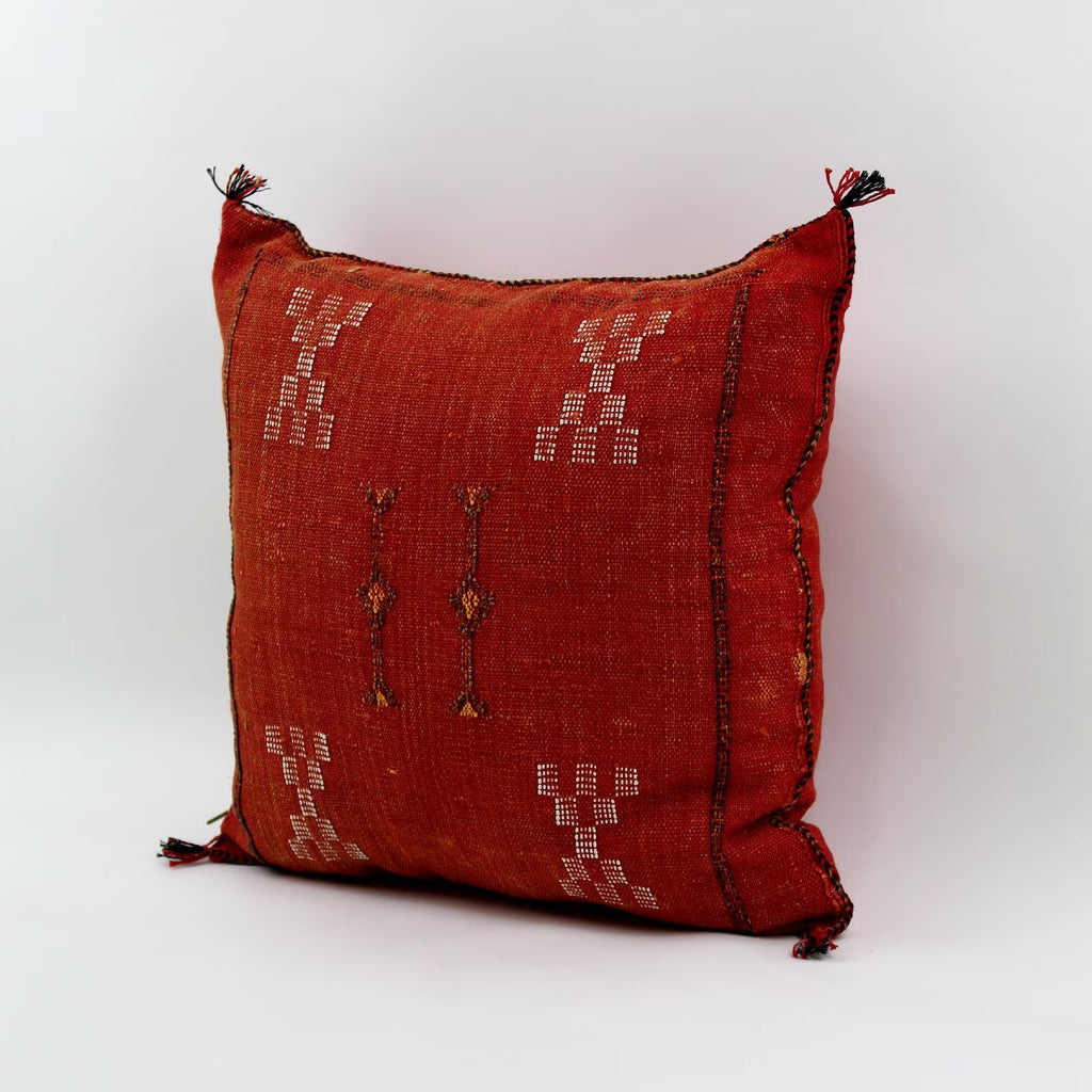 Red Moroccan cactus silk pillow