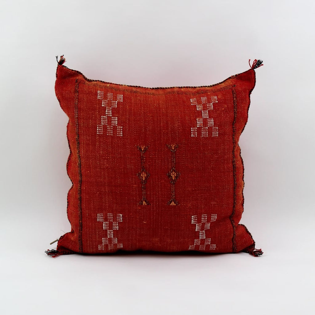 Red Moroccan cactus silk pillow