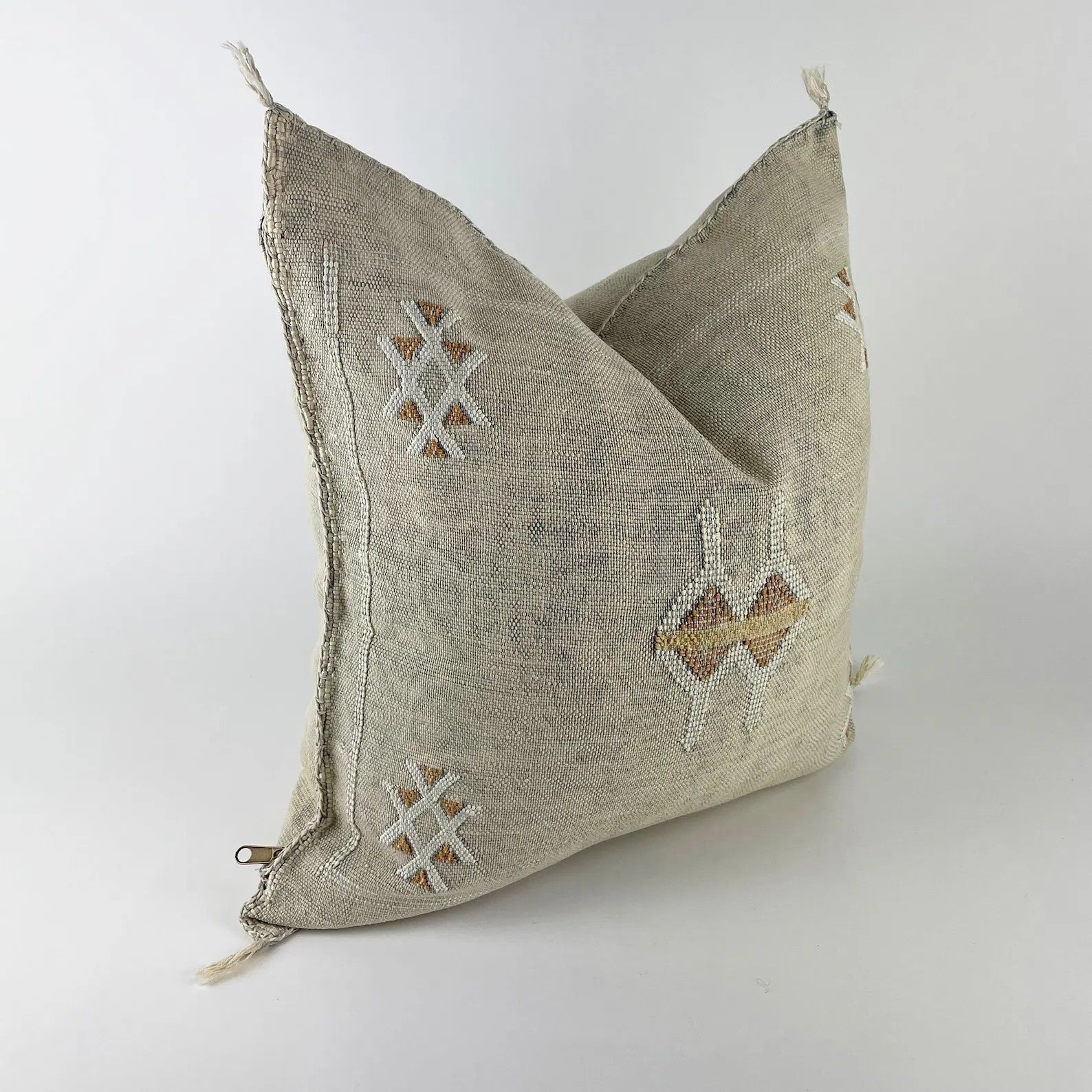 Beige Moroccan cactus silk pillow