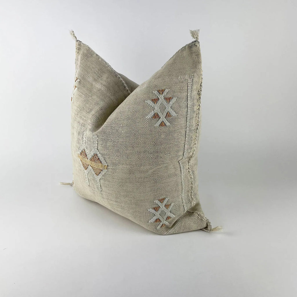 Beige Moroccan cactus silk pillow
