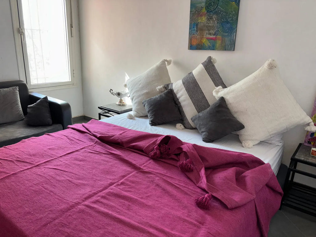 Moroccan Pompom throw blanket for sofa
