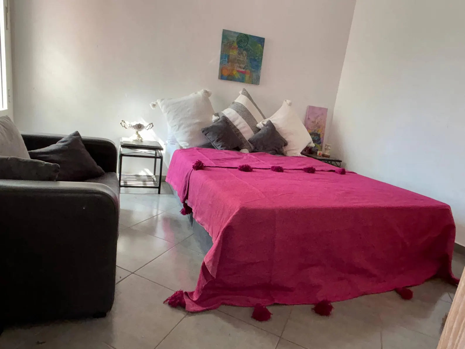 Moroccan Pompom throw blanket for sofa