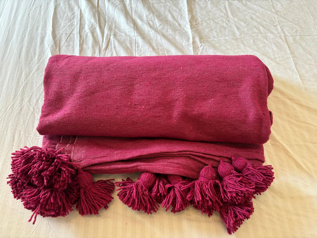 Moroccan Pompom throw blanket for sofa