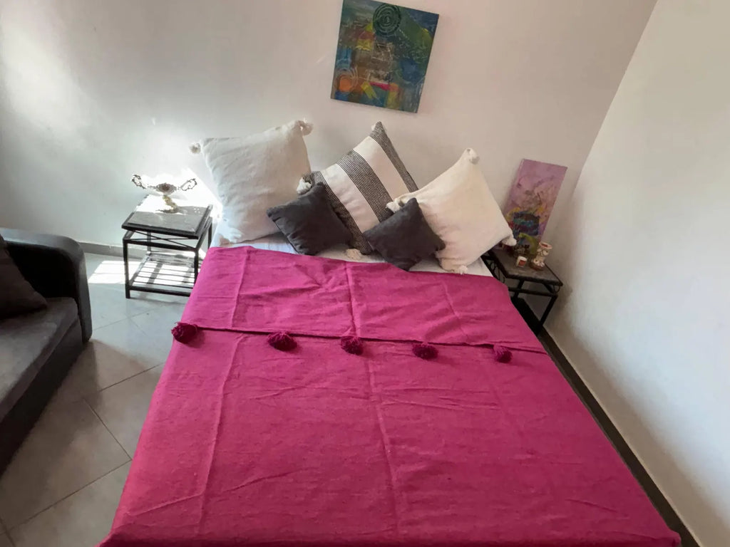 Moroccan Pompom throw blanket for sofa