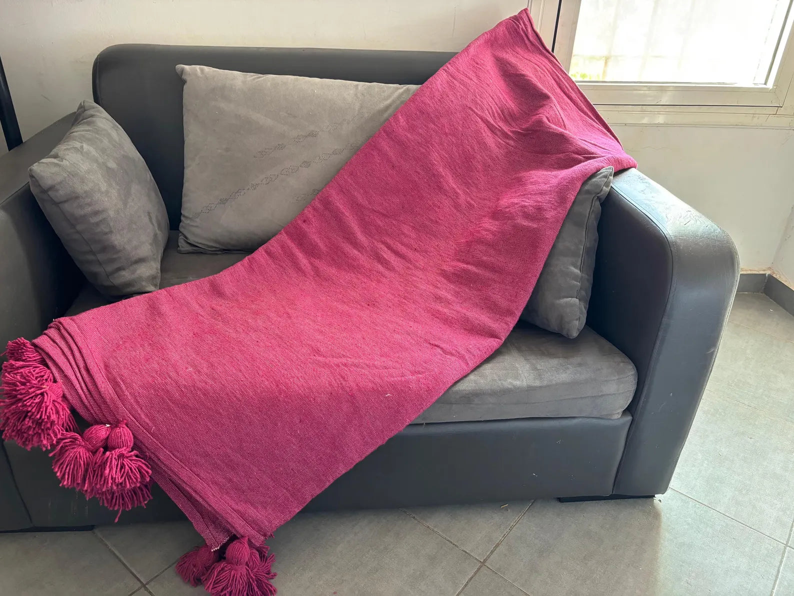 Moroccan Pompom throw blanket for sofa