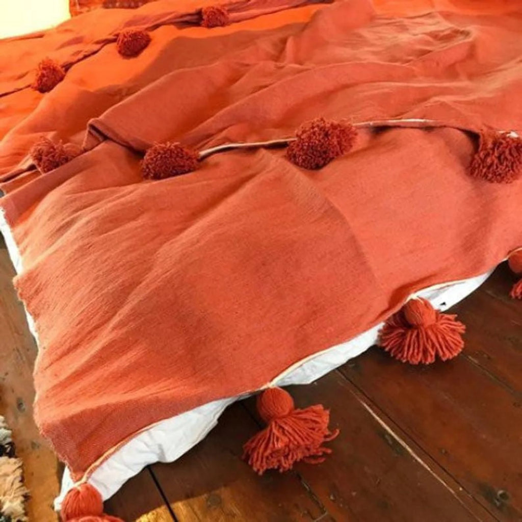 Moroccan Pompom throw blanket for sofa