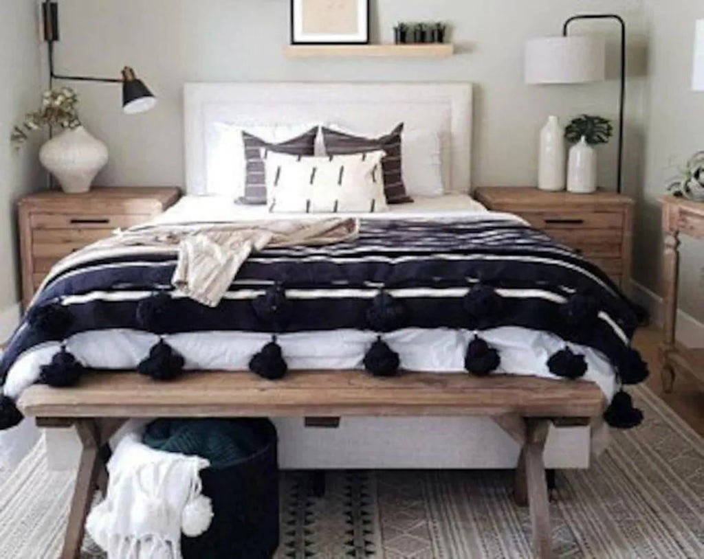 Moroccan Pompom throw blanket for sofa
