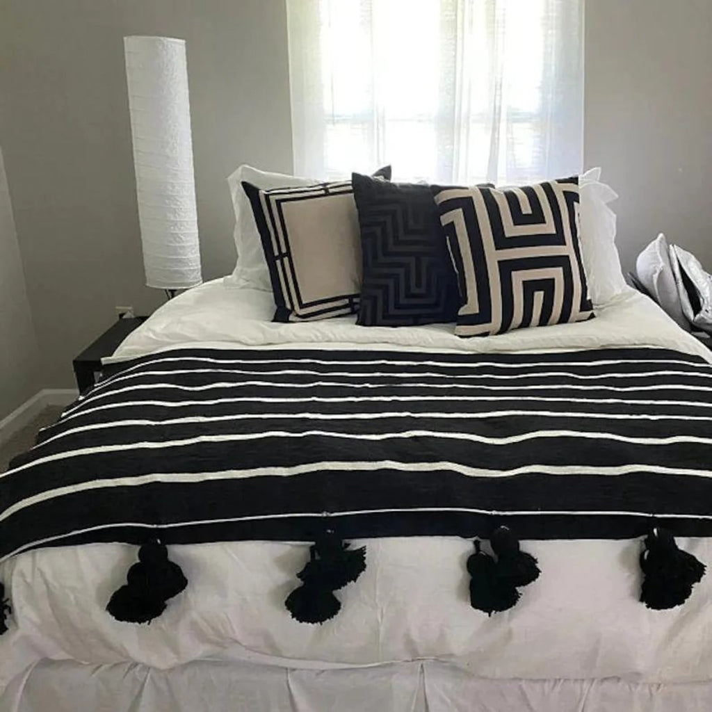Moroccan Pompom throw blanket for sofa