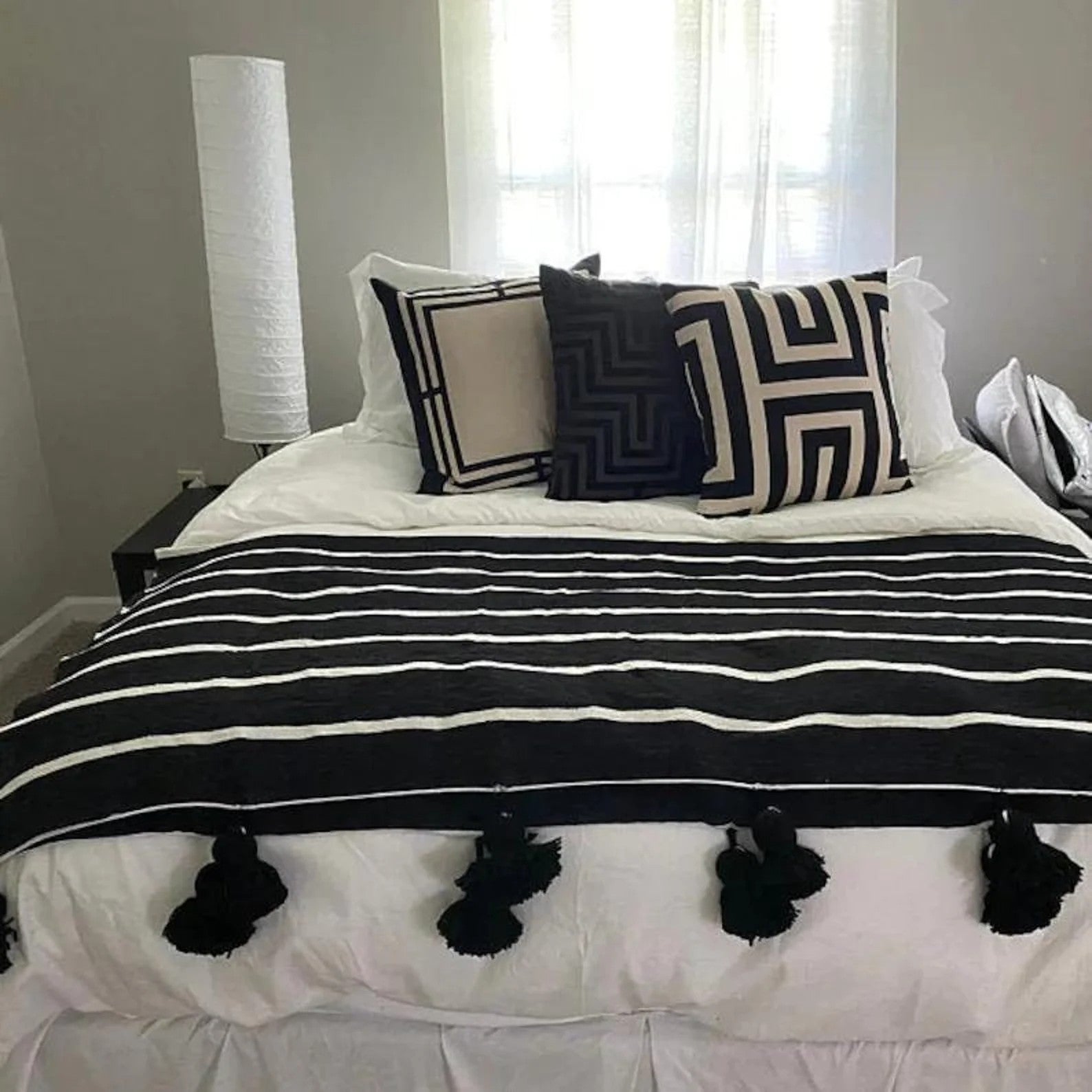 Moroccan Pompom throw blanket for sofa