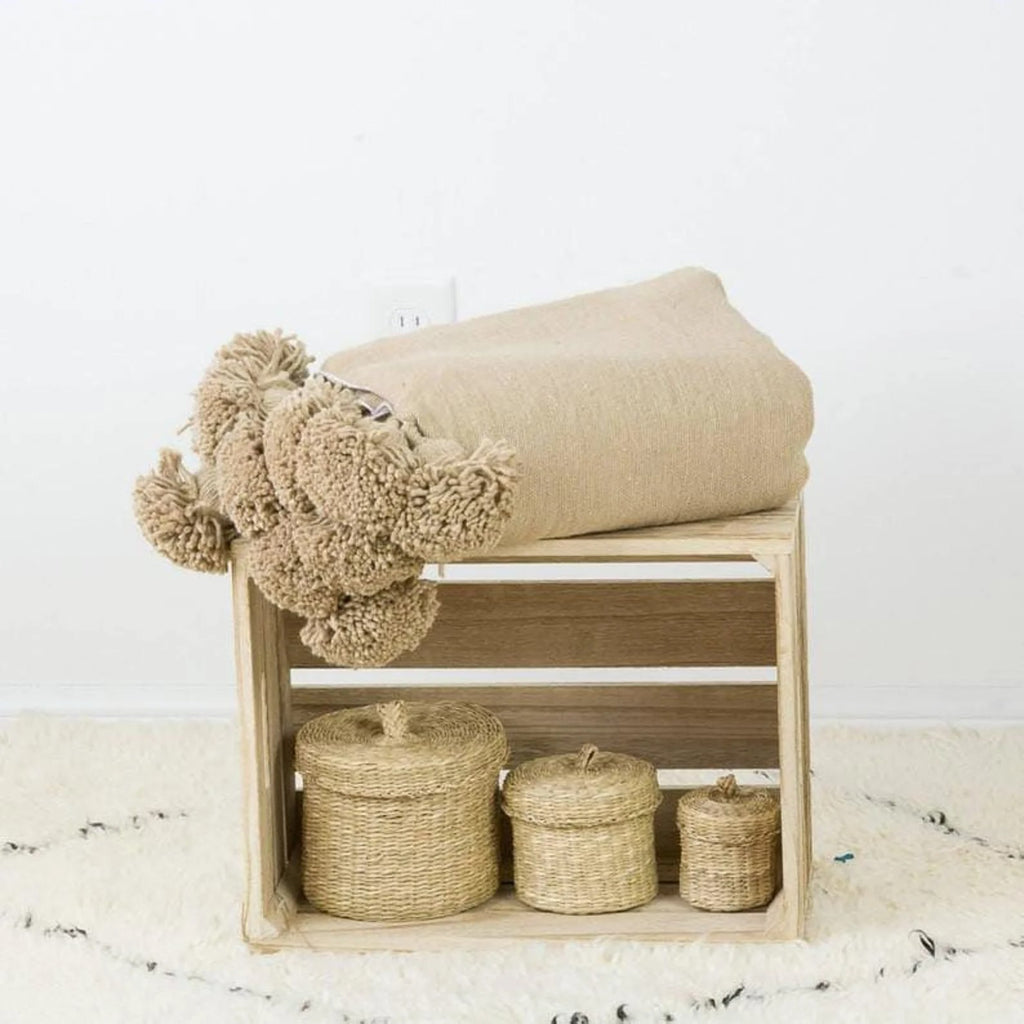 Moroccan Pompom throw blanket for sofa