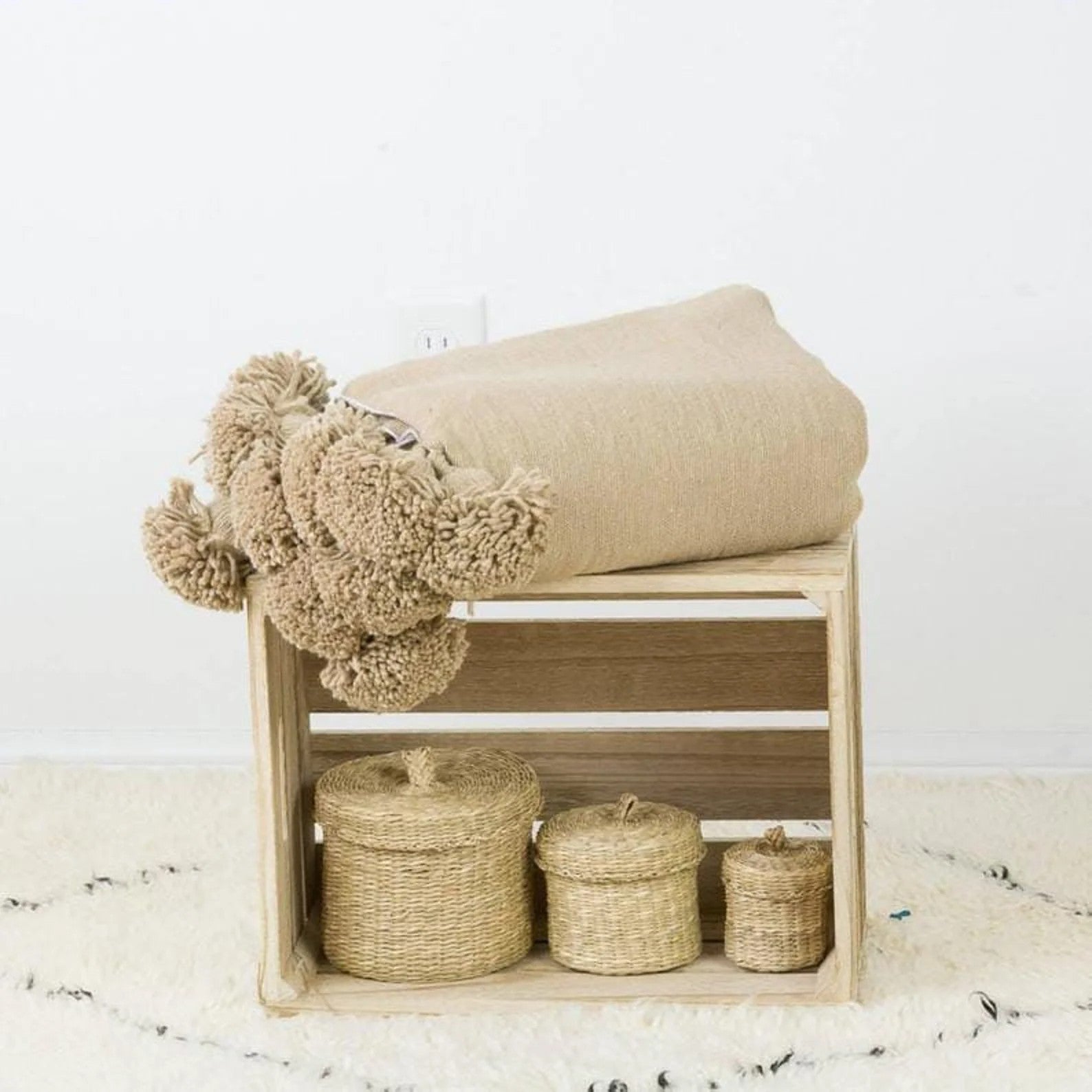 Moroccan Pompom throw blanket for sofa