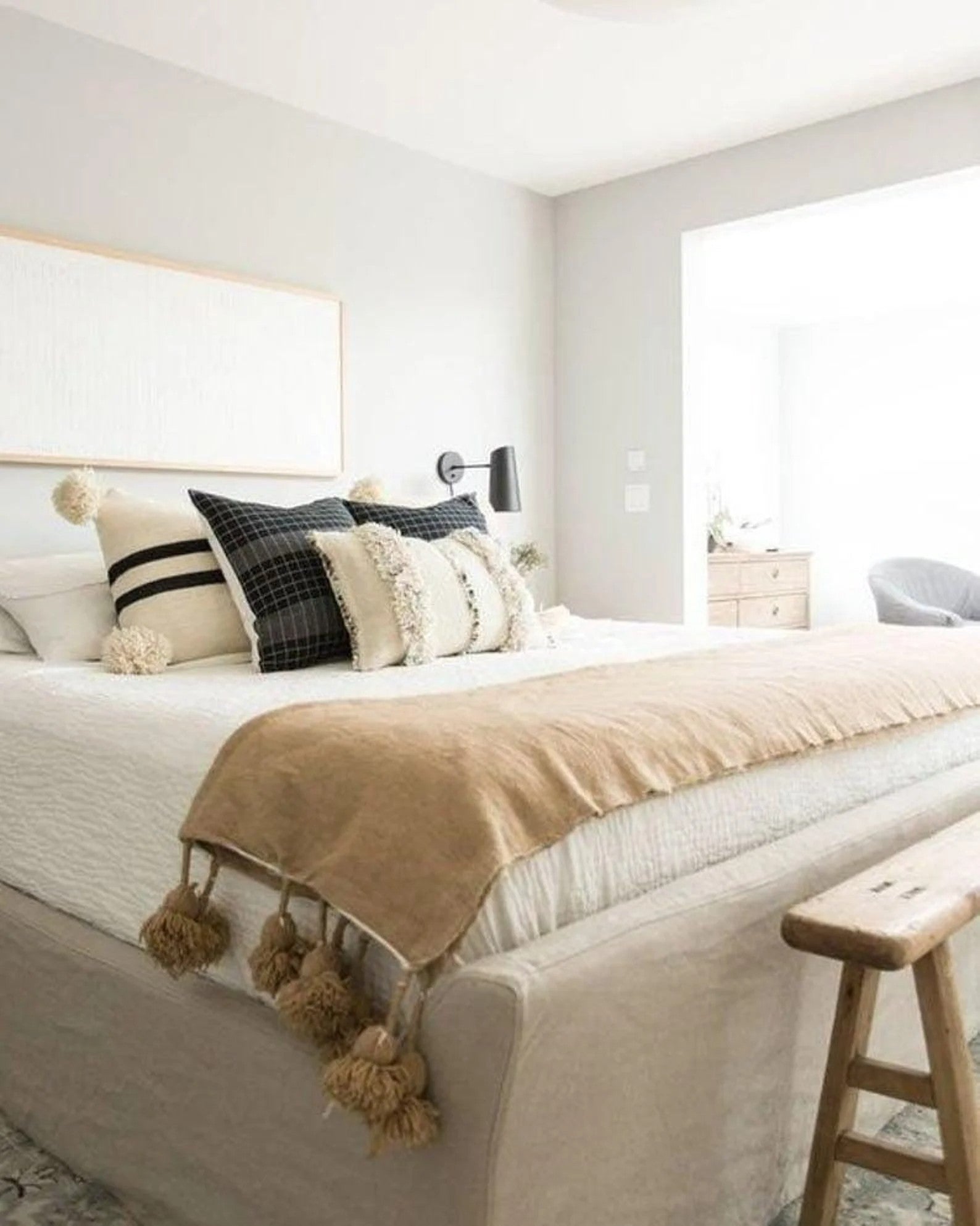 Moroccan Pompom throw blanket for sofa