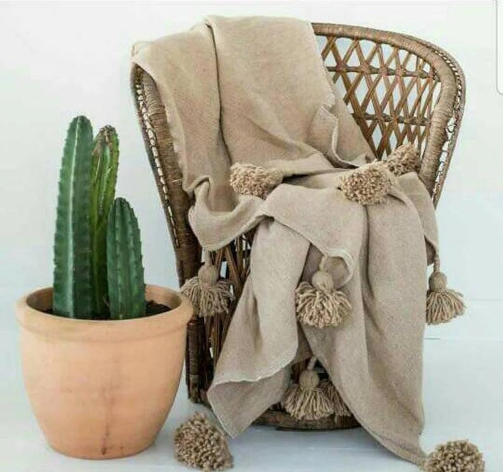 Moroccan Pompom throw blanket for sofa