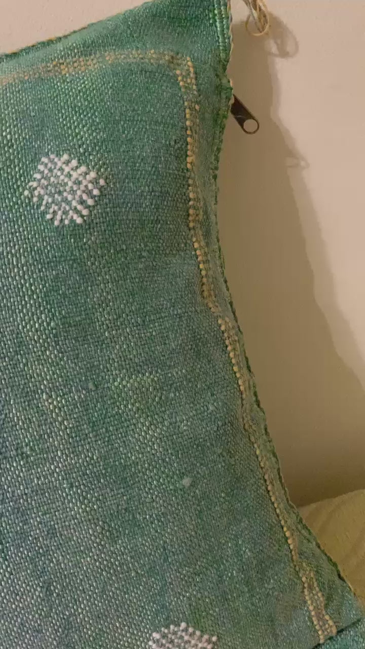 Green Moroccan cactus silk pillow